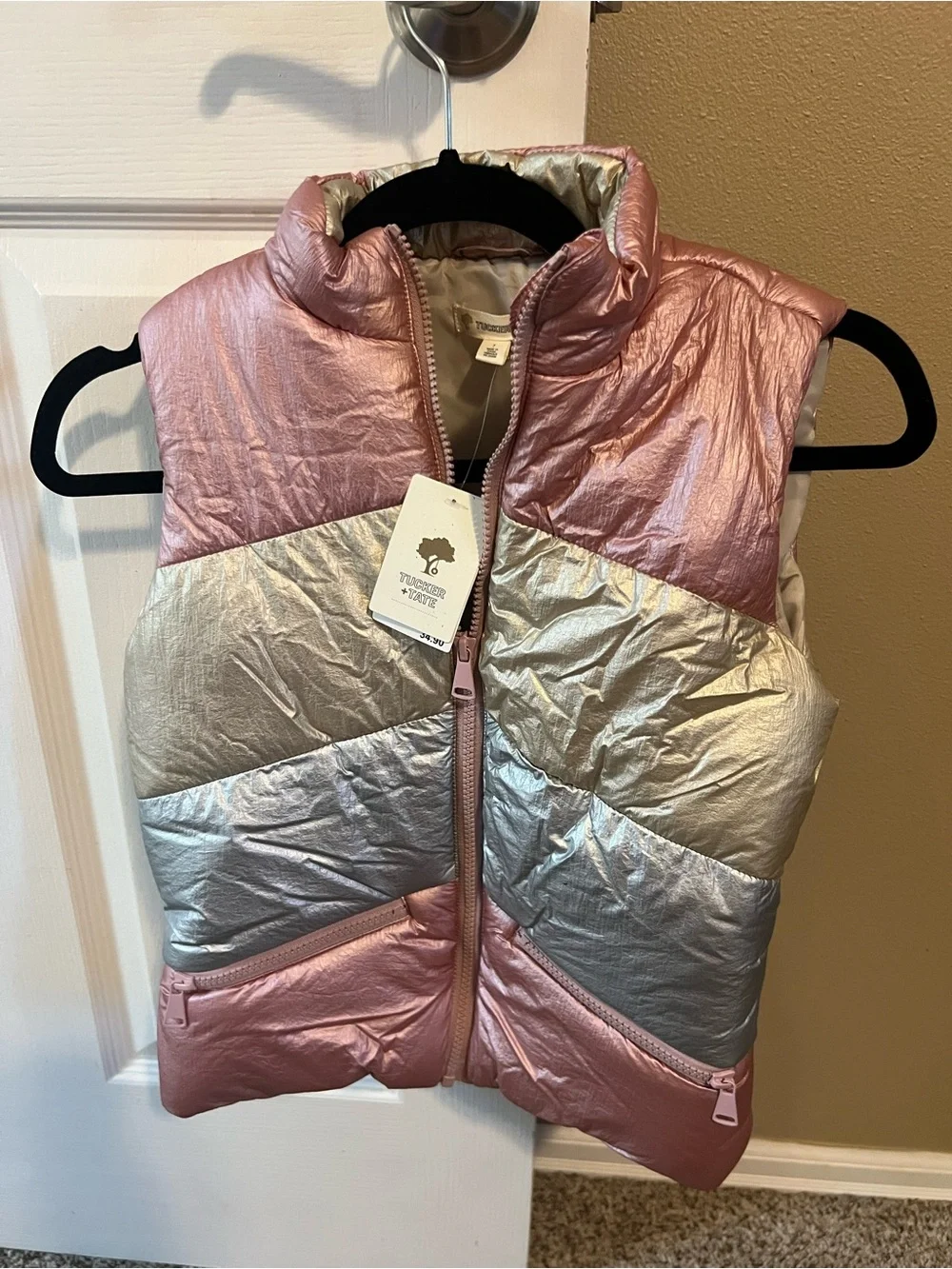 Tucker + Tate Metallic Pink and Silver Puffer Vest - Girls
